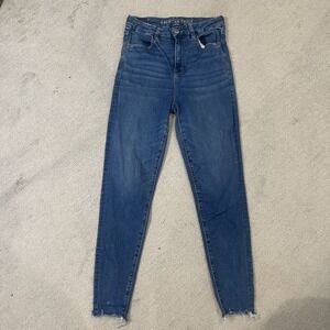 AE‎ American Eagle Jegging Mid Rise Stretch Distressed Blue Skinny Jeans 6 Denim